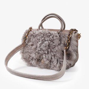Nina Ricci Taupe Fur Watersnake Bracelet PM Shoulder Bag